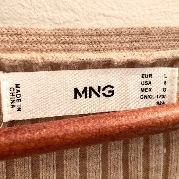 ASOS Mango Bow embellished Dress knitted Ribbed Midi belted Cream tan camel Sz L - Picture 13 of 16